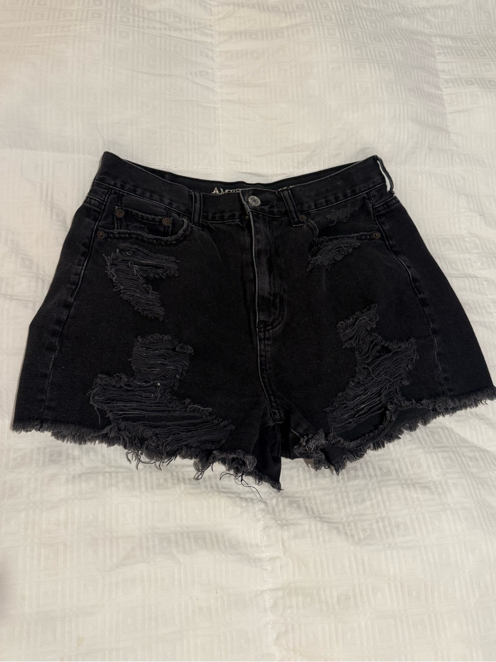 American Eagle Outfitters Black Distressed High-Rise Denim Shorts